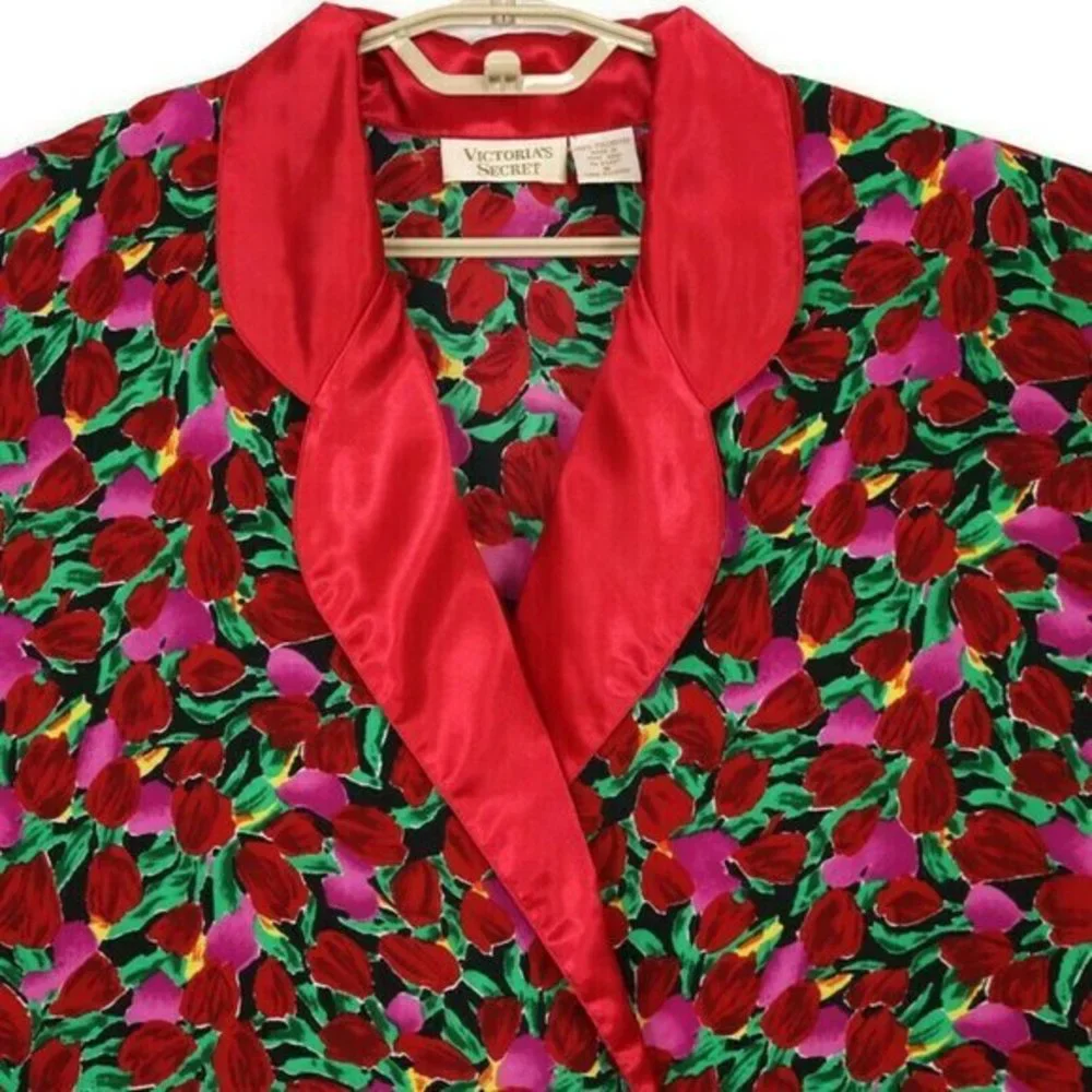 Vintage Victoria's Secret Gold Label Kimono Robe‎ Red Pink Green Floral M Medium